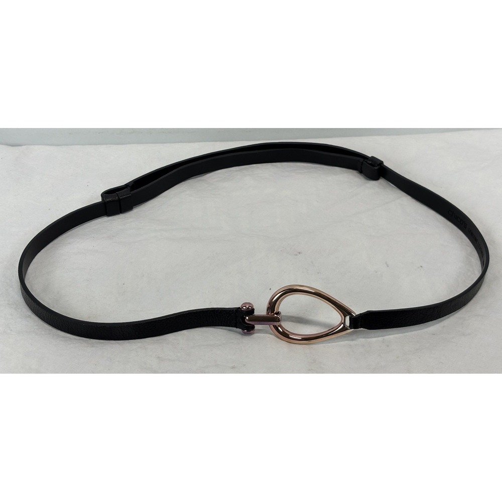 Chicos Interlock Buckle Slouch Belt Women's M L Black Leather Adjustable